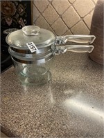 Glass double broiler pot with lid