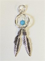 .925 Silver Turq Dream Catcher & Feather Pend.  A