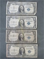 One Dollar Silver Certificates: 4pc lot