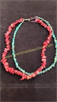 Turquoise & Coral Double Strand Necklace