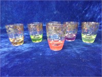 6 Pcs Colored Glass Shots with Gold Accents