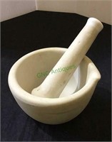 Vintage medicine bowl with pill crusher, marked
