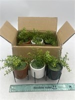 NEW Lot of 6- Fake Plants w/ Standing Pots