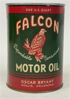 1940's Falcon Motor Oil One Quart Can Hollis, OK