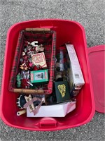 Tote w/ Lid Full of Christmas Decorations