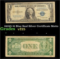 1935G $1 Blue Seal Silver Certificate Grades vf+ M