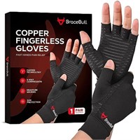 BraceBull Arthritis Gloves (1 Pair), Copper Infuse