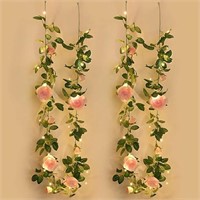 MARTINE MALL 2 Pcs 13.2Ft Artificial Pink Roses Ga