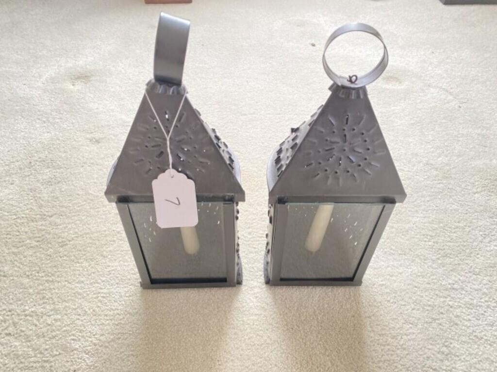 Pair of Punch Tin Lanterns