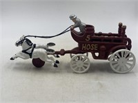 Cast iron horse drawn, fire house wagon