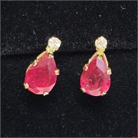 $360 10K  Ruby(1.04ct) Moissanite(0.06ct) Earrings