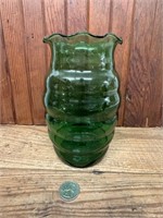 7" Anchor Hocking Green Glass Beehive Vase