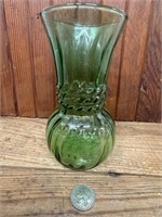 6.5" Anchor Hocking MCM Green Clear Glass Vase