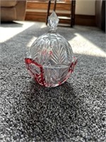 red and clear glass candy dish