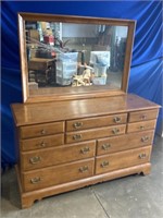 Ethan Allen Wood 10 drawer dresser with mirror,