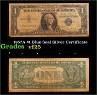 1957A $1 Blue Seal Silver Certificate Grades vf+