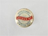 EARLY CELLULOID LEAGUE OF WHEELWAY BICYCLE BUTTON