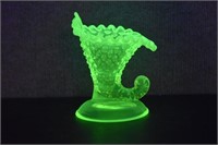 Fenton Vaseline Glass Hobnail Cornucopia