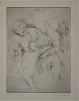 RICHARD PICCOLO B 1943 ETCHING OF A FAMILY SIGNED