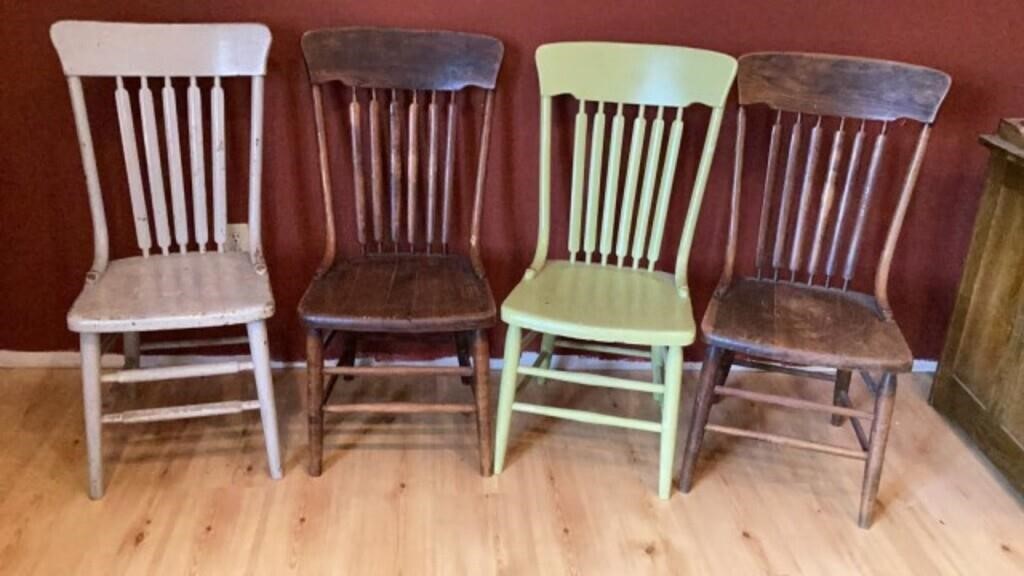 4) Antique Wooden Chairs, 2 are painted