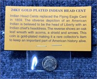 1892 Indian Head Penny Gold Plated