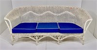 "Real" wicker sofa, 3 cushion, stretcher base,