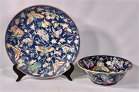 Butterfly design charger, 18" dia. & bowl, 13"