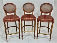 3 bar chairs, upholstered seat, oval cane backs,