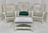 2 "Real" wicker chairs, rocker and ottoman,