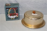 VTG. COVERED TIN CAKE PLATE & SILVER PLATE BASKET