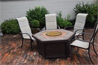 Decorative outdoor hexagon gas firepit, 4 chairs,