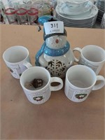 Snowman Candle Holder & 4 Christmas Mugs