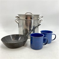 Tray- Stockpot & Strainer, Enamelware Camping