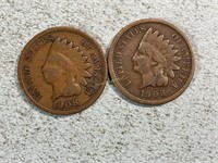 Two 1908 Indian head cents