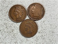 Three 1900 Indian head cents