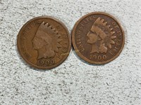 Two 1900 Indian head cents