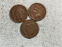Three 1902 Indian head cents