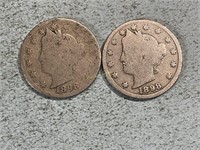 Two 1898 Liberty head nickels