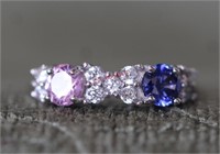 Sterling Silver Lab Tanzanite & Pink Sapphire Ring