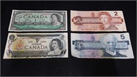 FOUR CANADIAN PAPER CURRENCY BILLS