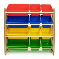 Natural Toy Storage Organizer - 12 Plastic Bins