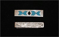 2 Native American Design Sterling Tie Clips