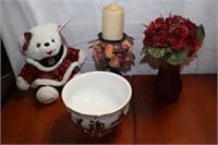 Christmas Bowl,  Christmas 2000, Stuffed Bear &