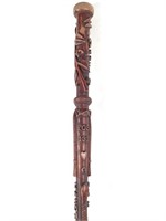 Signed 1888 Carved & Painted Walking Stick 35.5"