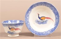 Blue Spatter Peafowl Pattern Child's Cup and Sauce