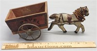 Tin Litho & Wood Gravel Horse Drawn Cart Toy