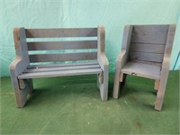 14x11.5x6 wooden doll bench and 7x12x7 doll chair