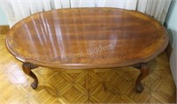 Oval Cabriole Legs Wood & Burl Coffee Table