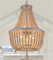 Q&S FARMHOUSE OAK WOOD BEADED CHANDELIER LIGHT