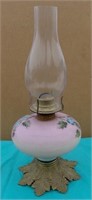 Antique Milk Glass Hand Painted Oil Lamp NICE
